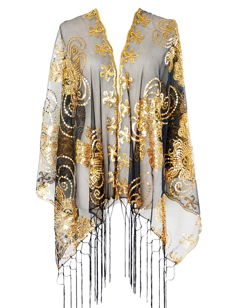 L'VOW Women's Glittering 1920s Scarf Mesh Sequin Wedding